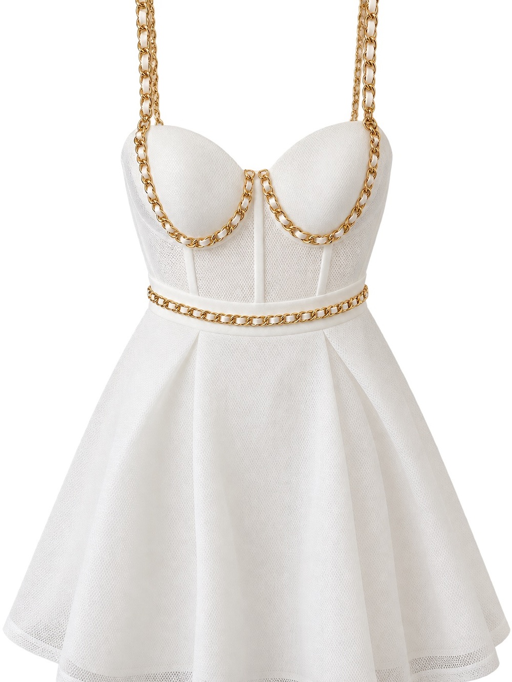 Missguided White Mini Dress with Gold Chain Trim